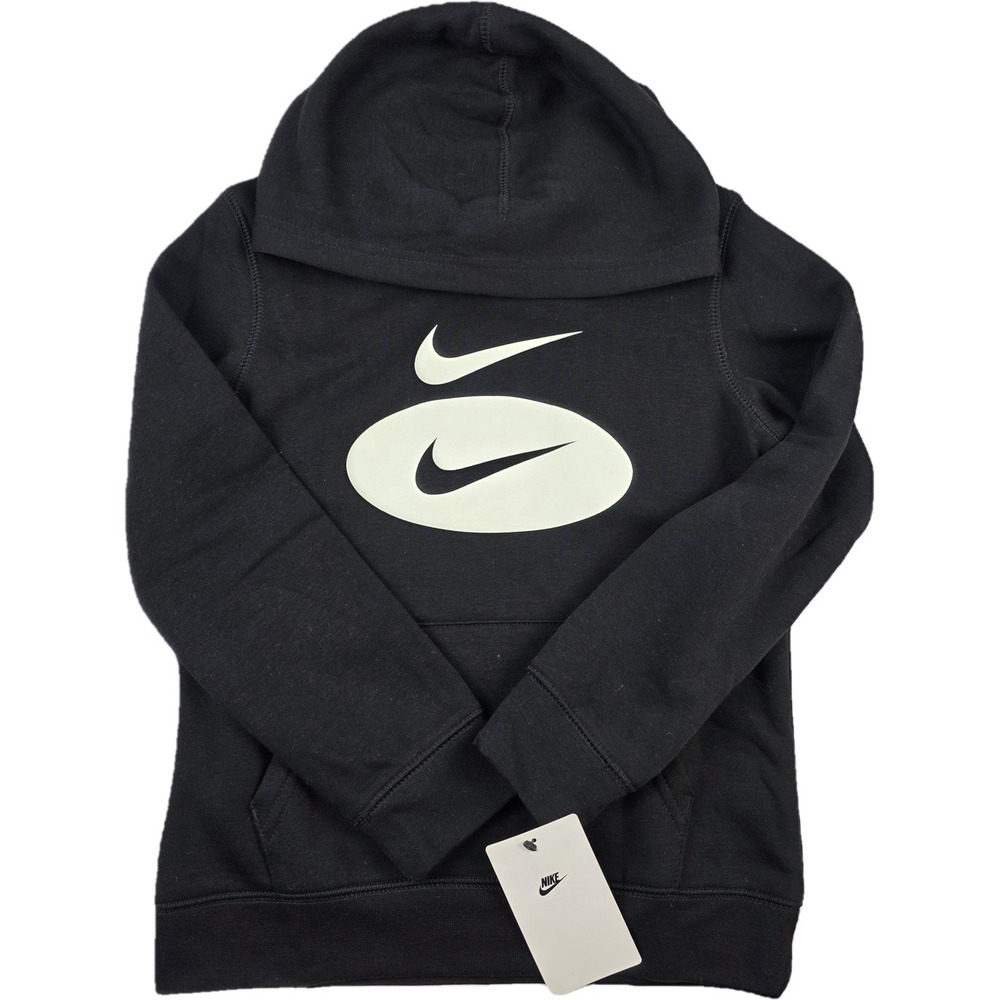 Nike Boys hoodie sweatshirt size 5-6 NEW black w/ white shoosh